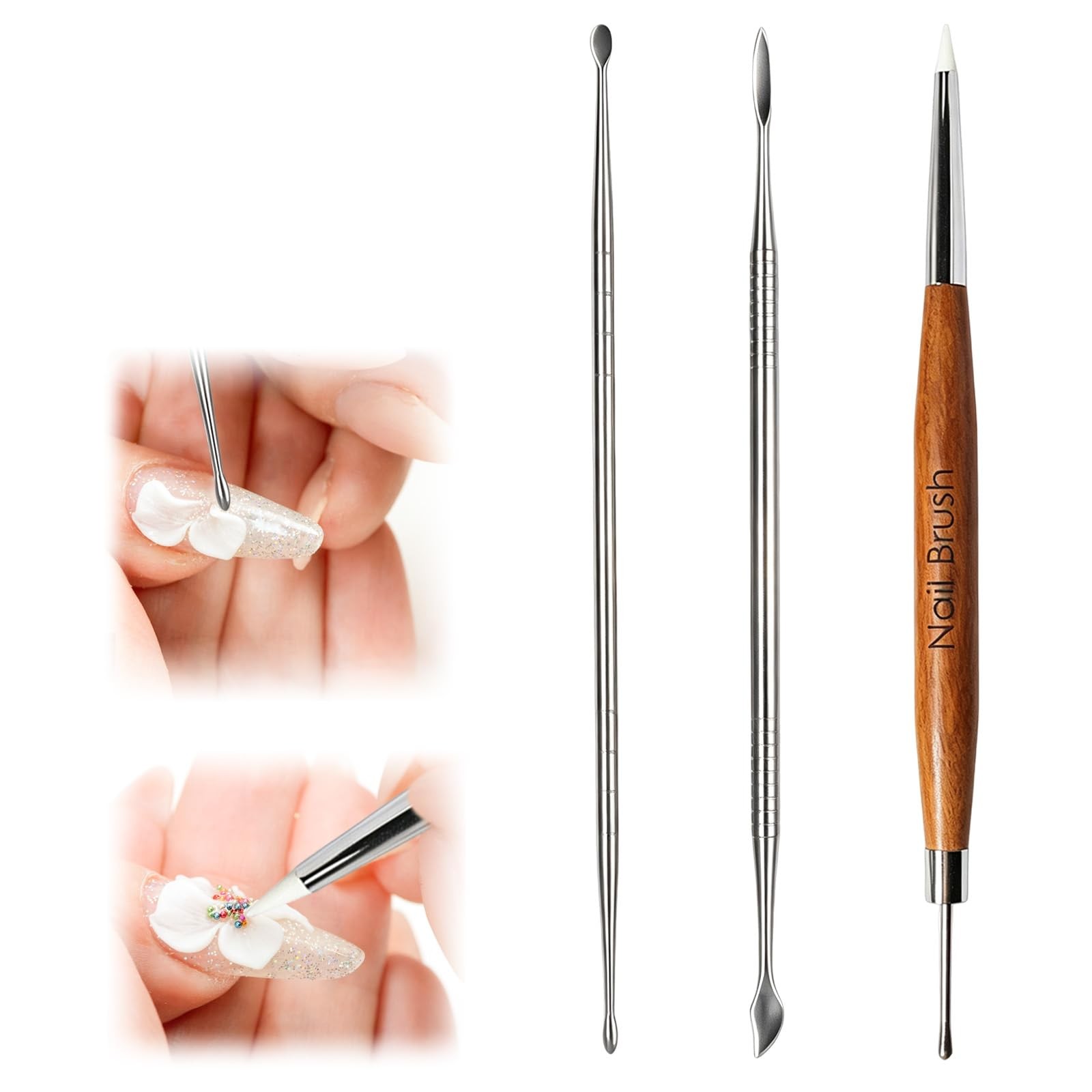 3Pcs Dual Ended Nail Art Sculpting Pens,Nail Carving Dotting Tools,Reusable 3…