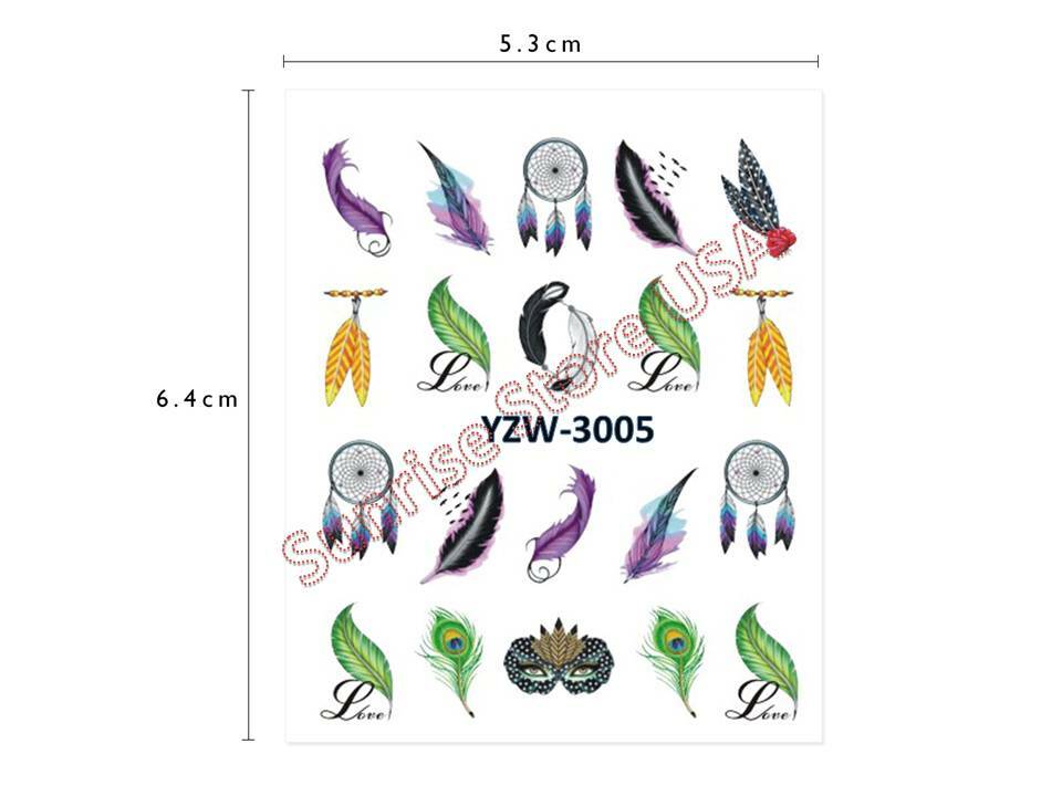 Nail Art Water Transfer Sticker Black White Colorful Feather Dream catcher Decal
