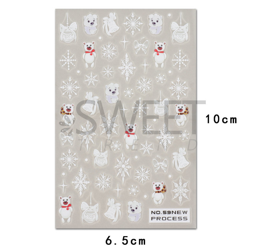 Nail Stickers Thin Waterproof Christmas Snowflakes Santa Reindeer Bear 3D NS39