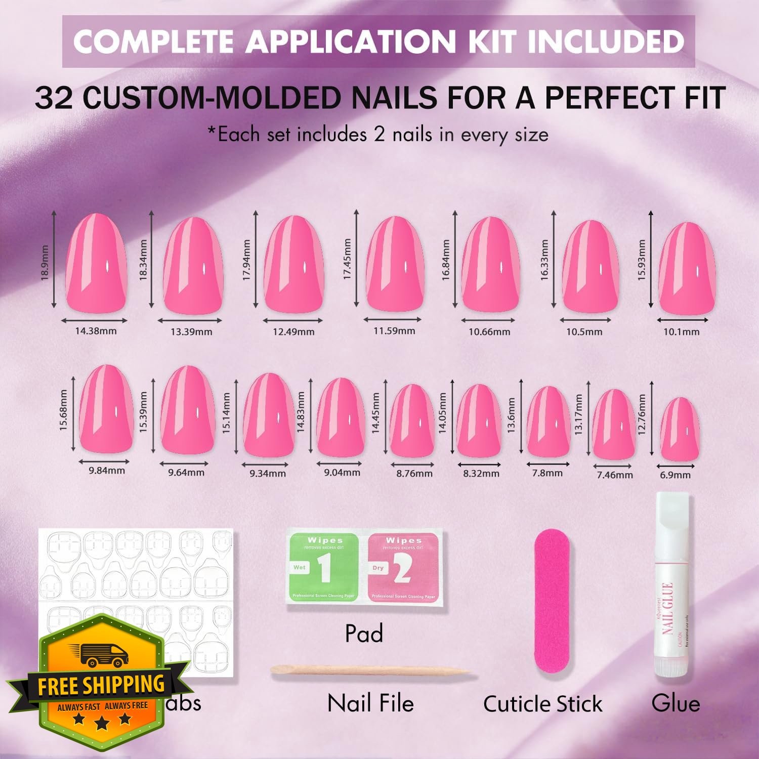 JOYVVEW Nude Pink Oval Press on Nails 32 Pcs 16 Sizes Soft Gel Fake Nails