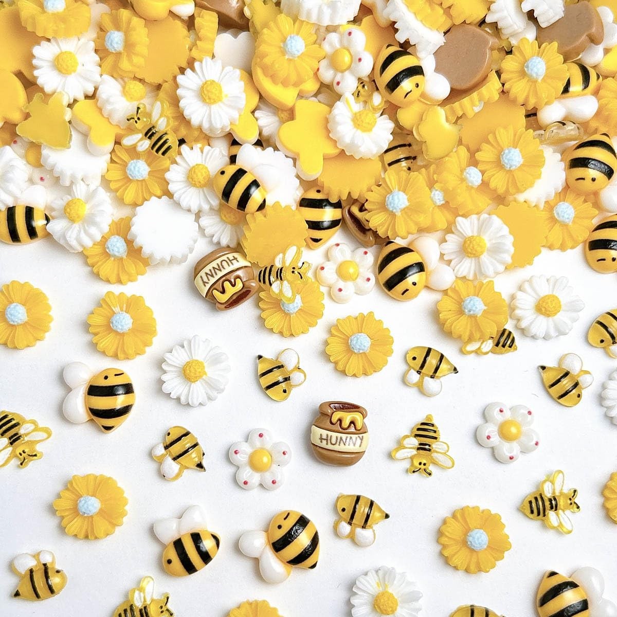 120Pcs Cartoon Bee Nail Charms for Nail Art Cute Flower Nail Charms Resin Bee…