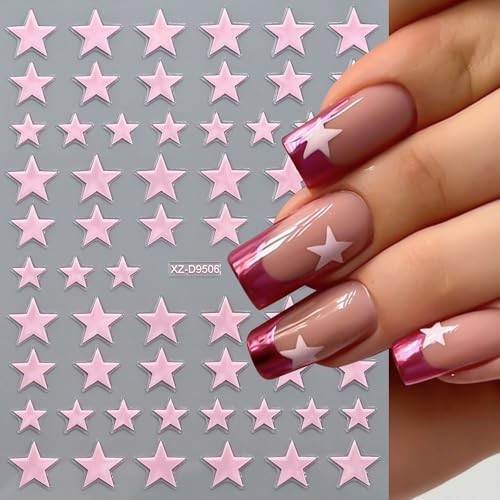 3D Pink Red Black White Silver Gold Star Nail Stickers Colorful Five Pointed