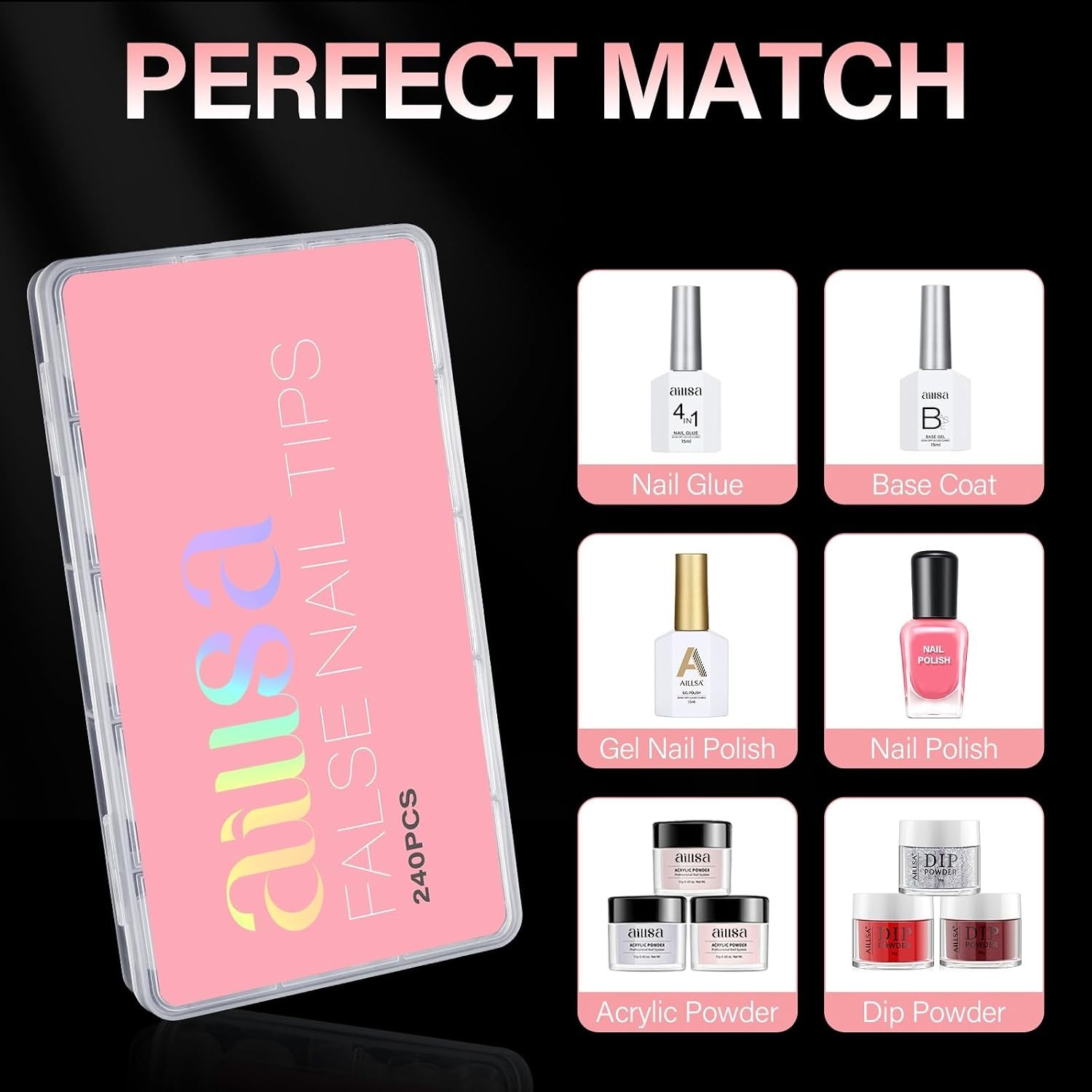 High-Quality Full Cover Almond Nail Tips – 240 PCS Press On with Storage Box