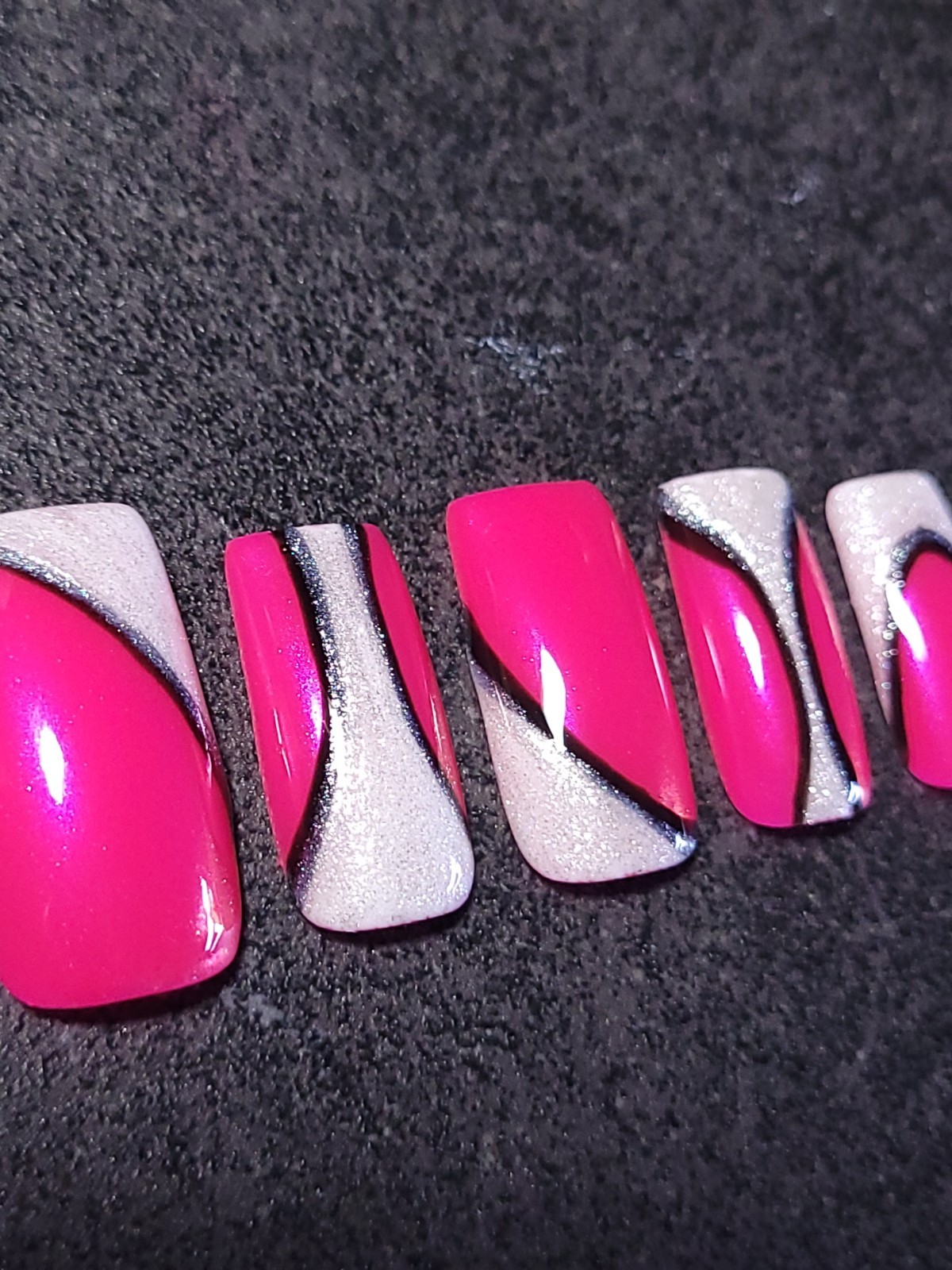 Custom Gel Press on Nails fake nails Handmade 10 pc set SMALL Bright Pink Chrome