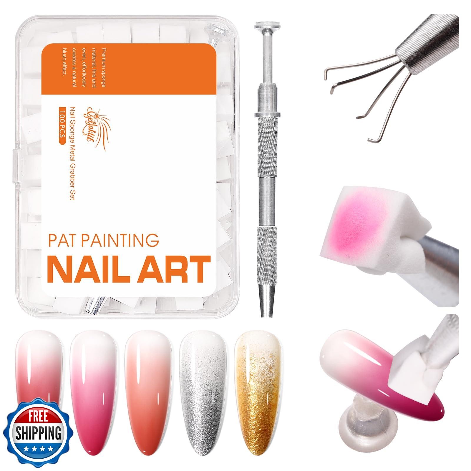 Gellaktik 100PCS Nail Art Sponges With Grabbing Pen for Ombre, Professional S