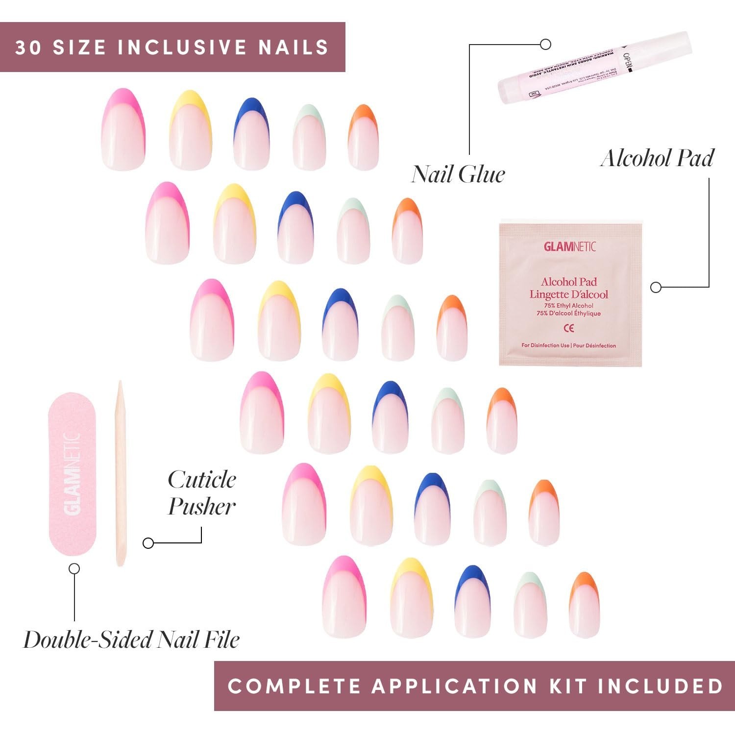 Vibrant Rainbow Sprinkles Press On Nails – Short Almond Shape, 30 Pc Kit