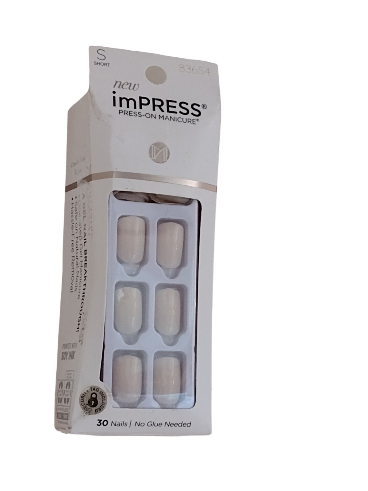 Kiss ImPRESS PEEL & PRESS ON NO GLUE MANI MANICURE 30 Short Nails BARE FRENCH