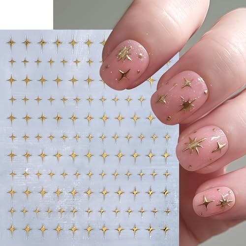 6 Sheets Shiny Star Nail Stickers for Nail Art 3D Glitter Gold diamond star