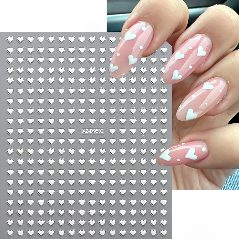 8pc 3D Mixed Color Heart Nail Stickers Valentines’ Day Sweet Red Pink Love Selfa
