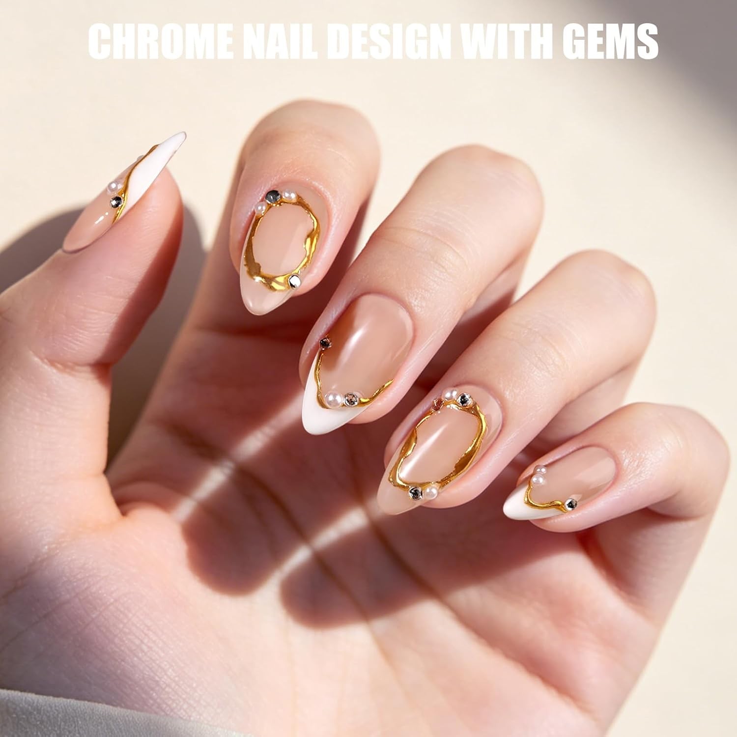 Teenitor Nail Kit: Chrome Powder, Almond Tips, 3D Gel, Tools – Beginner