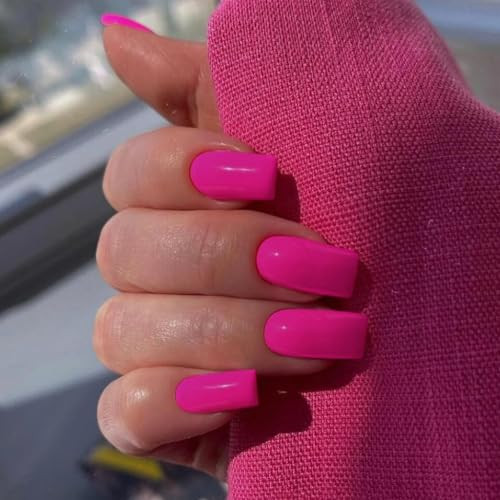 Long Medium Press On Nails Coffin Nails Press Ons Gloss, glossy hot pink