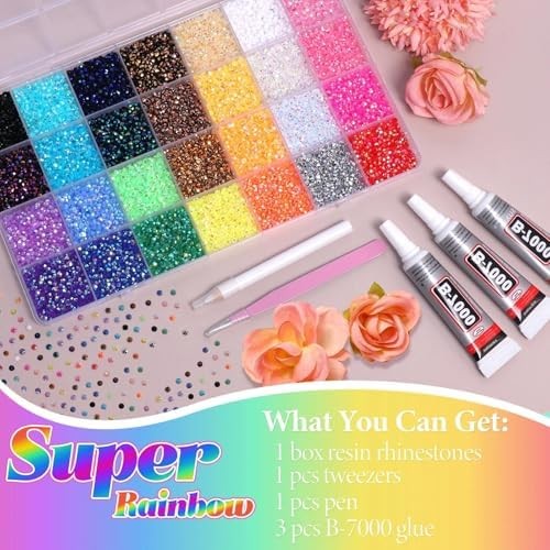 32000Pcs Rhinestones Bedazzling Kit with Tools, 3mm Color Resin Rhinestones for