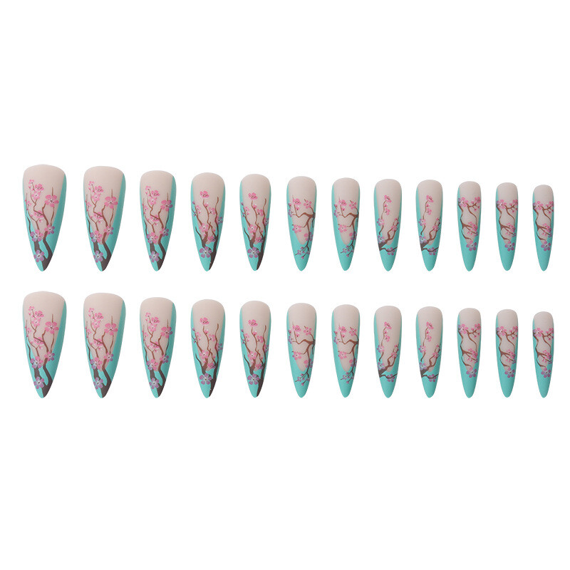 Long Pointed Nail French Nail Patch Fake Nail Wear Nail Green Tip