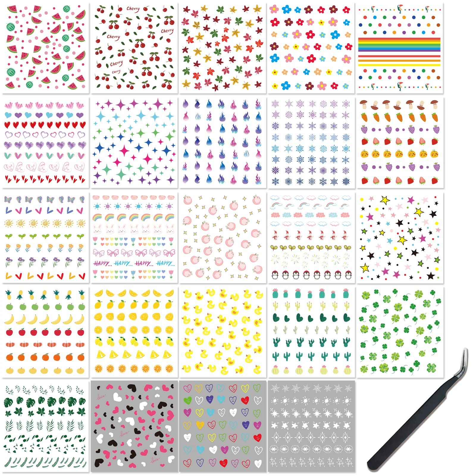 24 Sheets Nail Stickers for Girls Women and Kids, Nail Art Stickers Bunny Pen…
