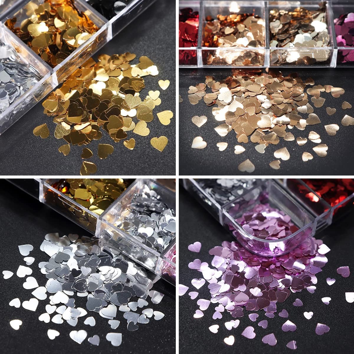 12 Grids 3D Heart Nail Art Stickers – Holographic Laser Nail Glitter Sequins …