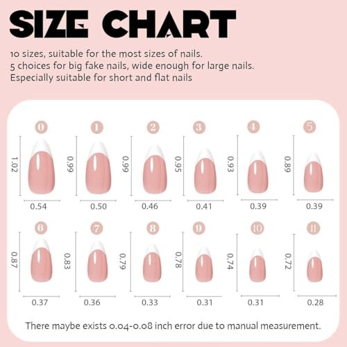 216 Pcs French Tip Press on Nails Meidum Medium Almond 9 Color French Tips
