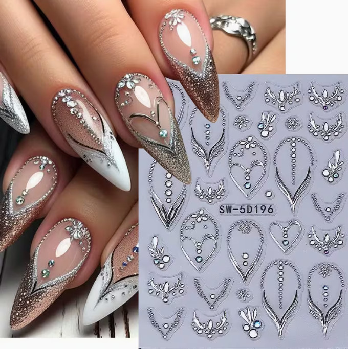 Beautiful Embossed Jelly Necklace Nail Stickers 3D Pattern Easy ApplyLongLasting