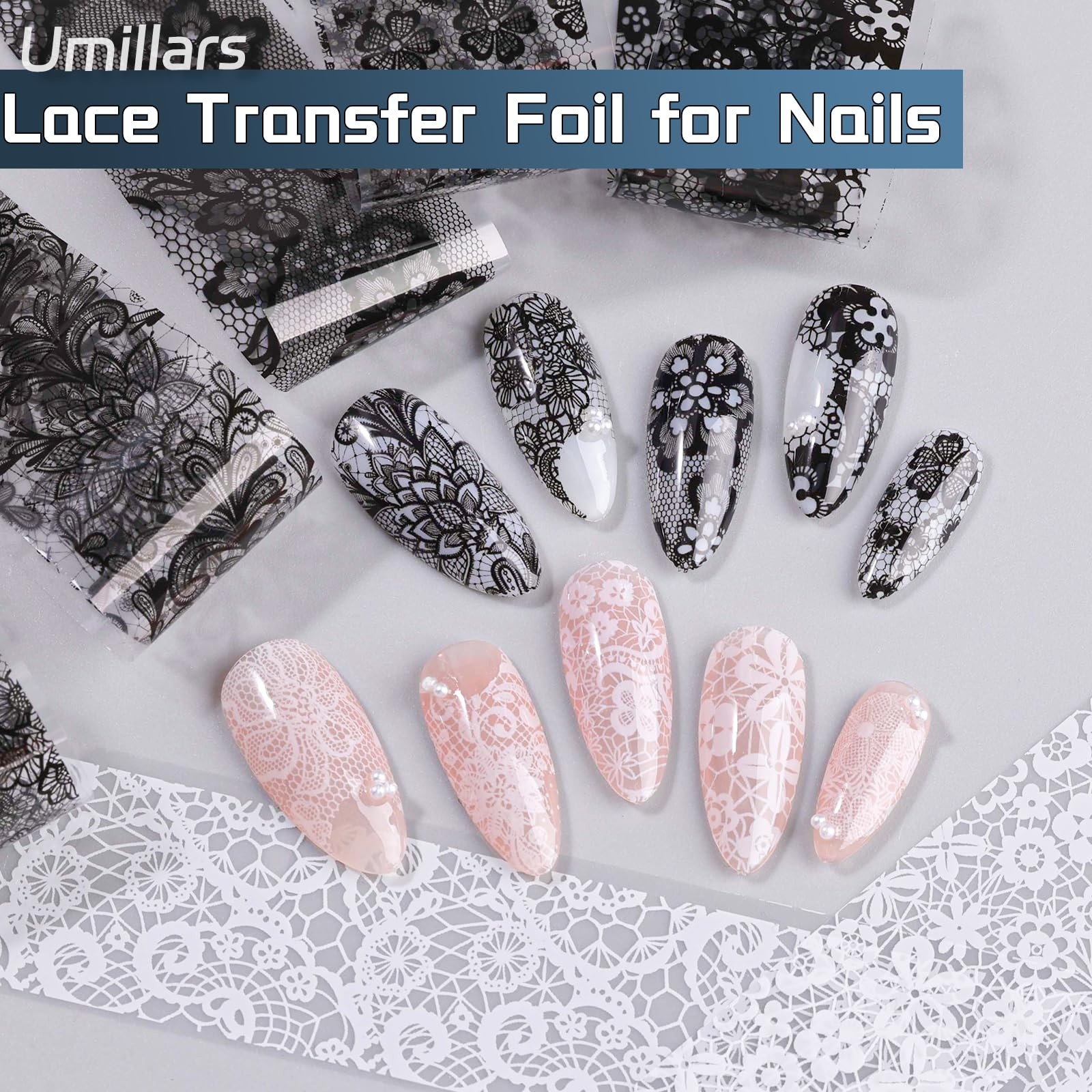 Umillars Lace Nail Foil Stickers White Black 15r