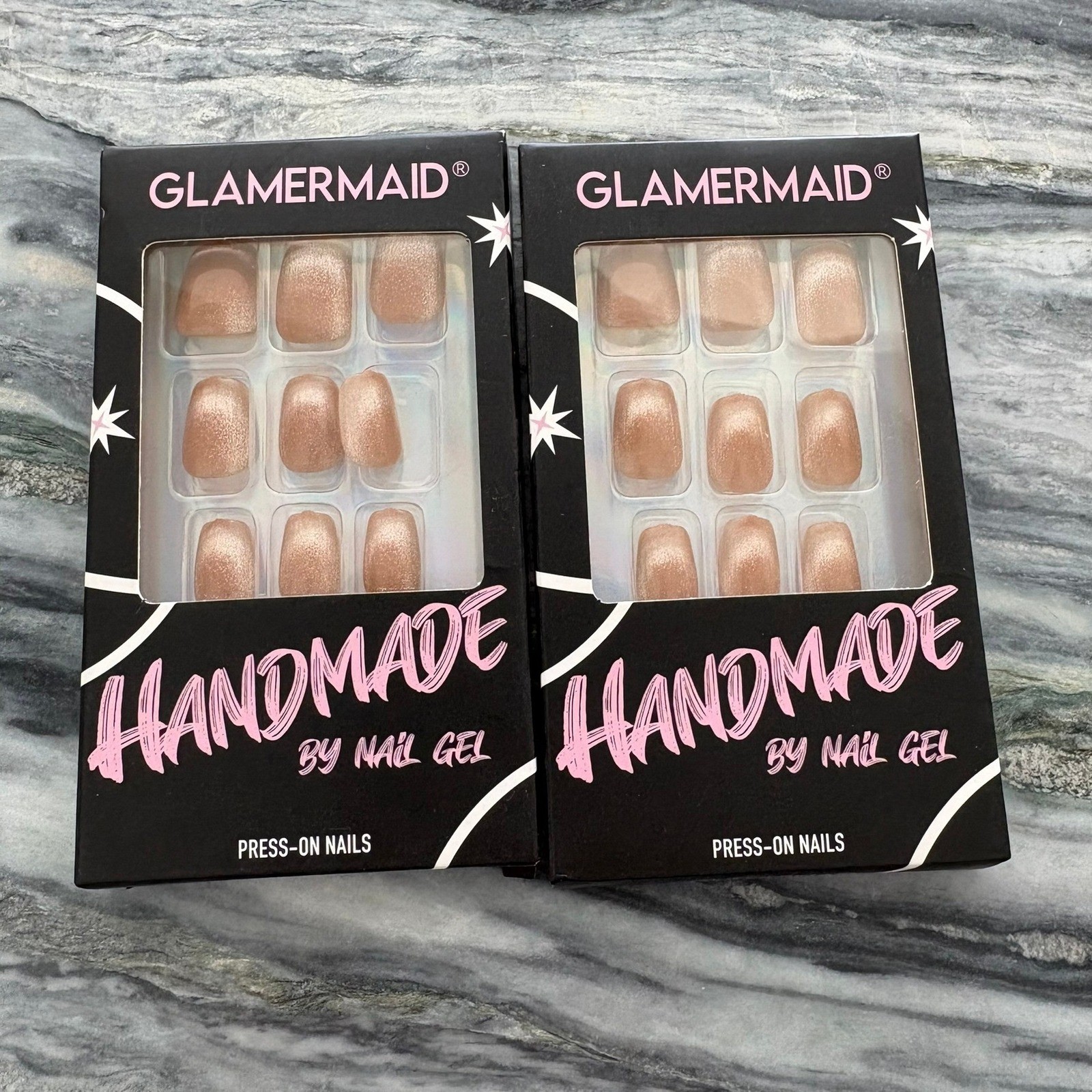 Glamermaid Handmade Press On Nails 2 Sets Champagne Gold Cat Eye Gel M302010422A