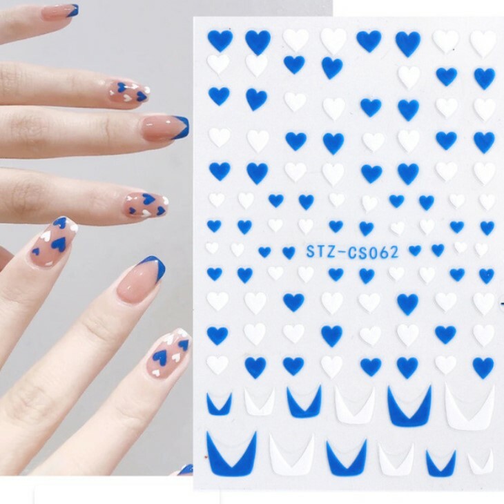 Manicure 3D White Blue Heart French Tip Nail Stickers Peel & Stick CS62 NS7