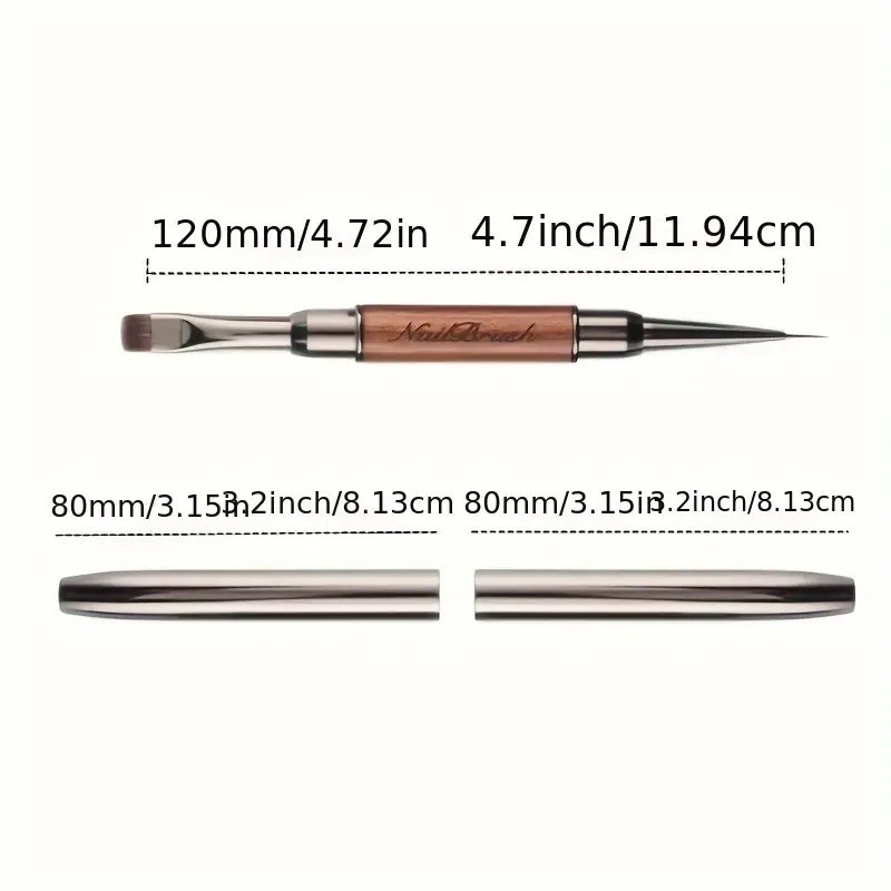 Sandalwood Handle Double-Ended Nail Art Brushes | Gel UV Acrylic Painting & Line