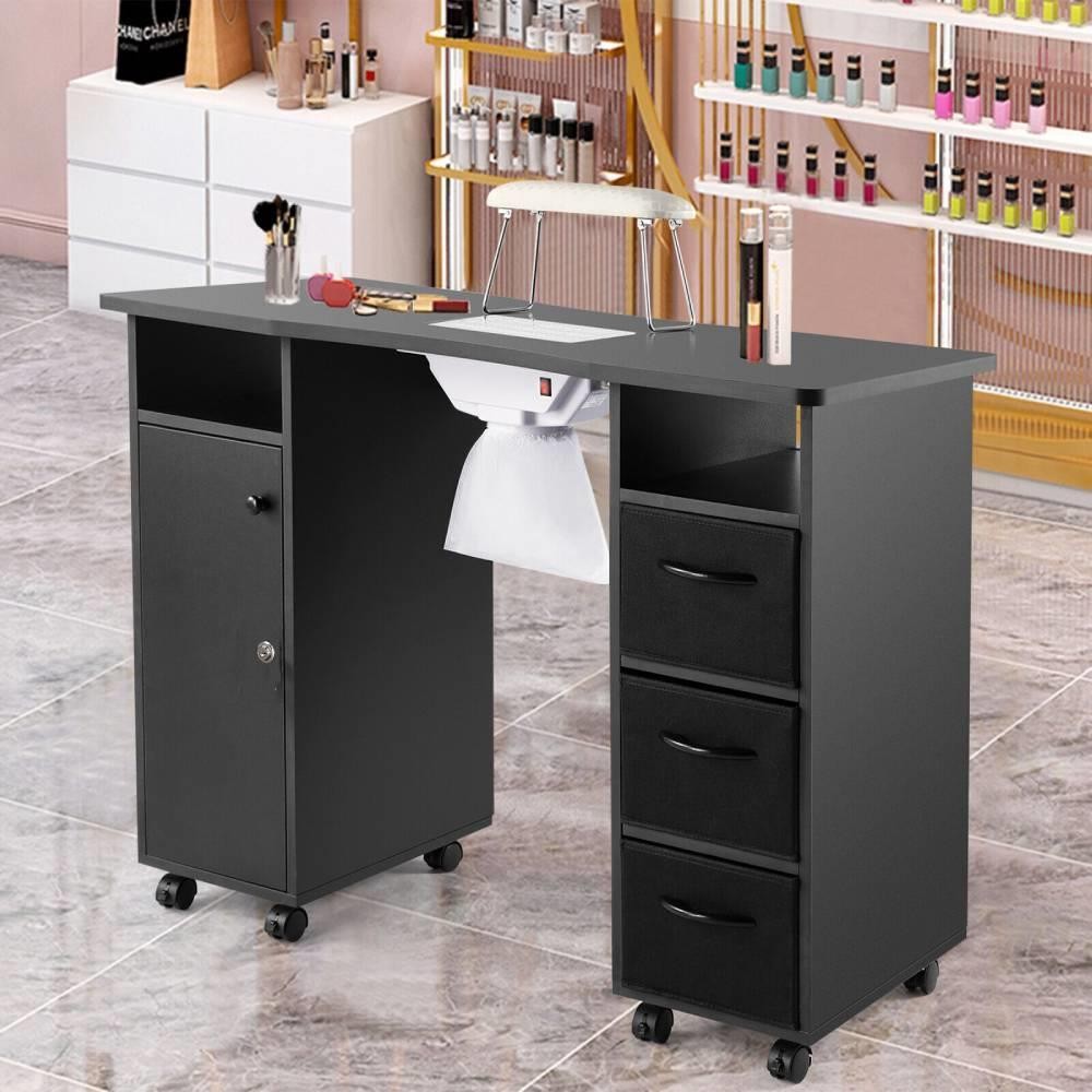 Manicure Table, Nail Beauty Manicure Desk, Wrist Cushion,Storage Drawers, Wheels