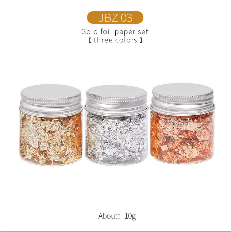 3 Colors Foil Flakes Nail Art Decor Set Gold Silver Gilding DIY Craft 3g/5g/10g