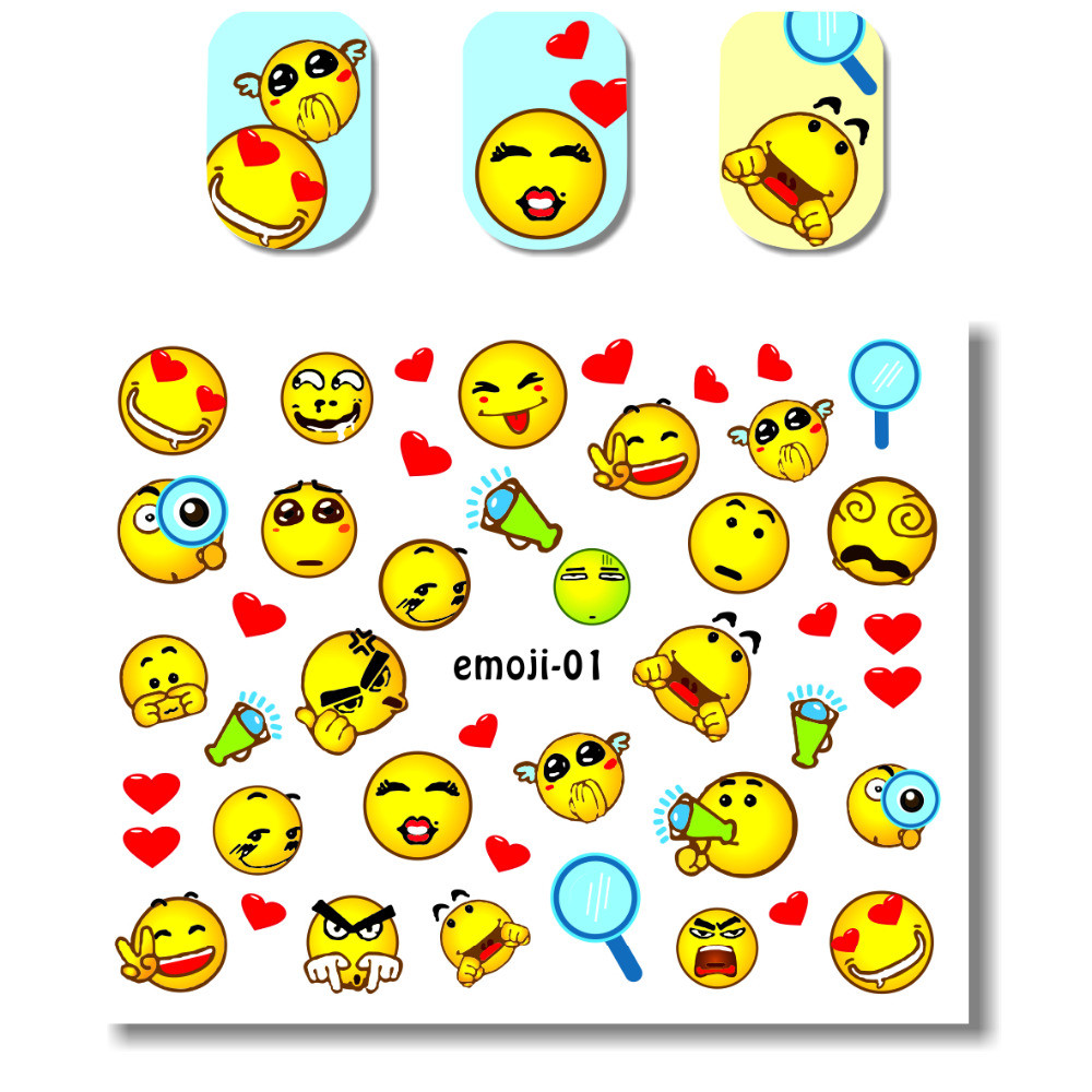 5 Sheet Set Emoji Expression Design DIY Water Transfer Nail Art Stickers Decals