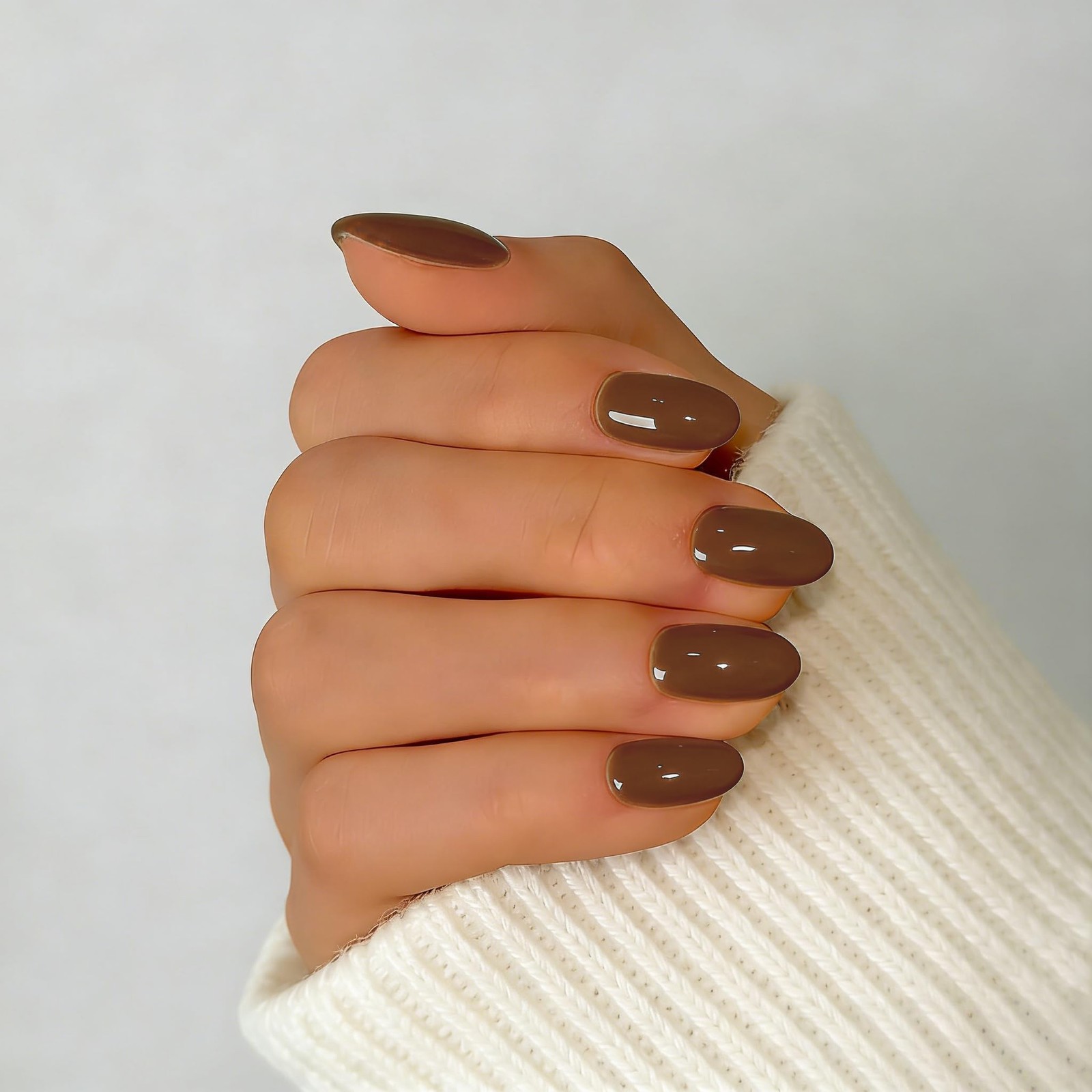 SXVME Soft Gel Press On Nails Short, 32 Pcs 16 32 Pieces(Pack of 1 ), coffee