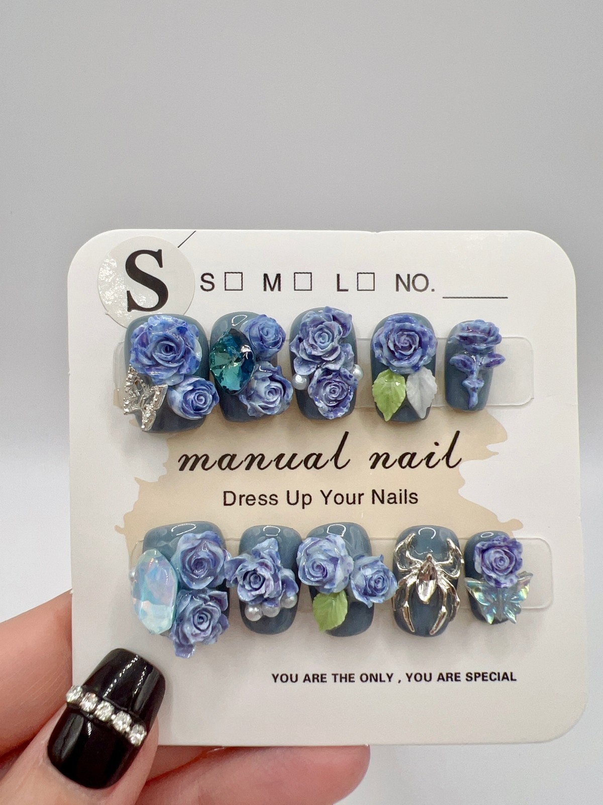 Floral Charm Press On Nails: Short Square, 2D Flower (Small)