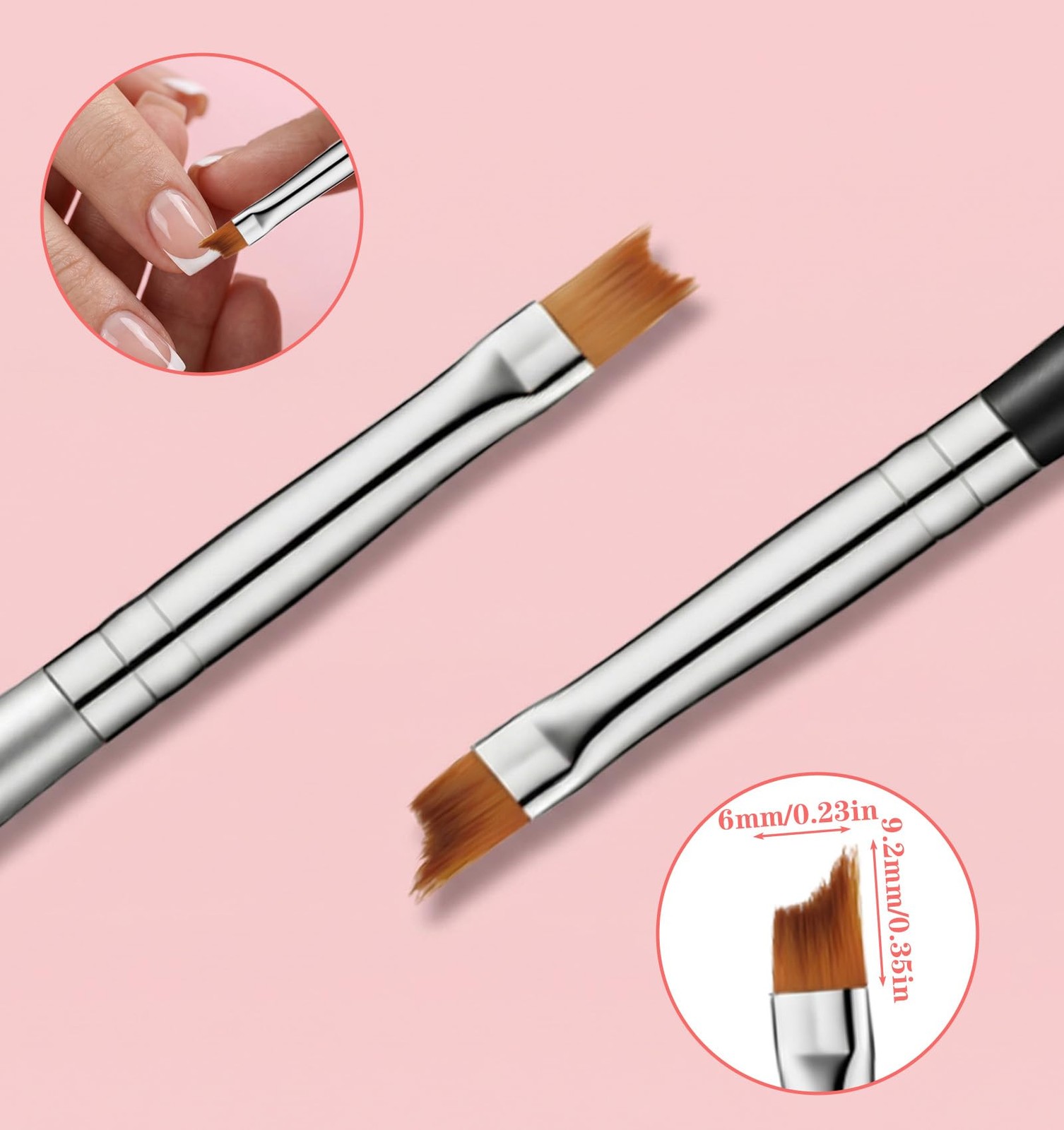 6 Pcs French Manicure Brush, French Tip Brush with Soft Oblique Head