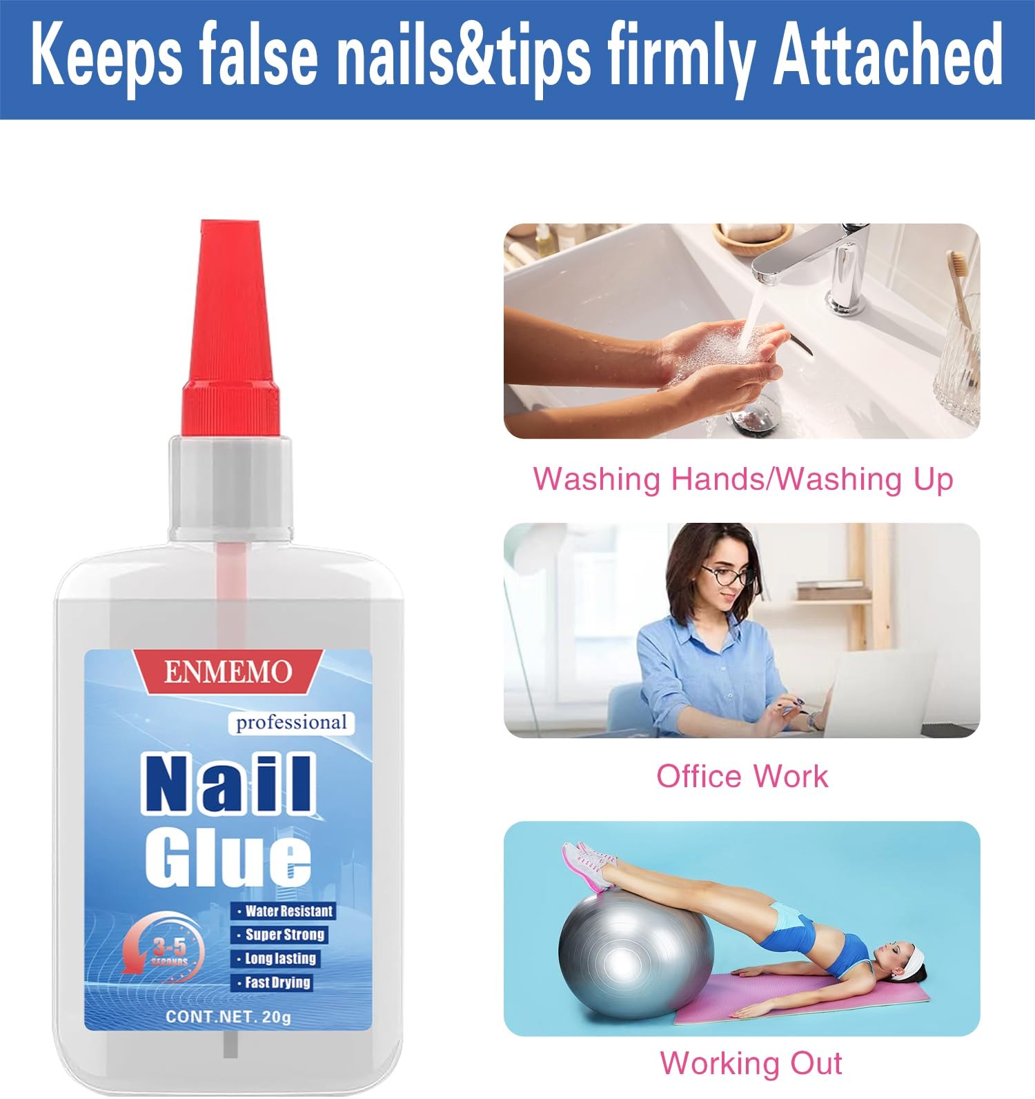 ENMEMO 20ml Nail Glue with Brush