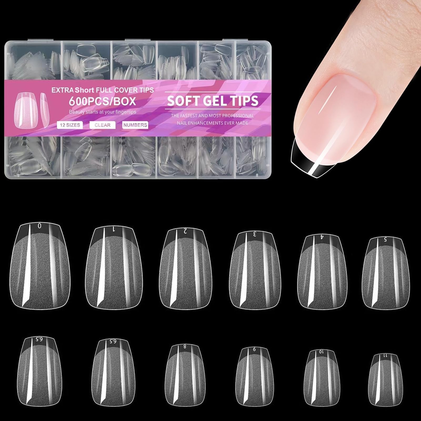 BlueZOO Extra Short Coffin Fake Nails Soft Gel Nail Tips, Short, Clear