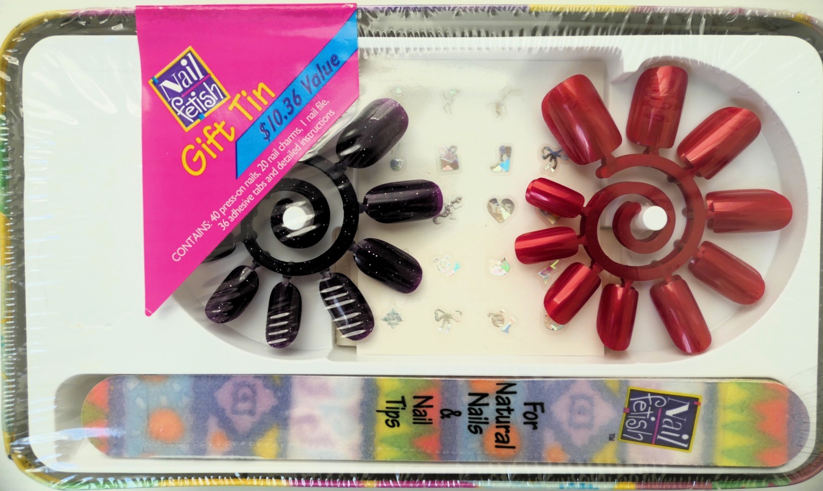 3 Pack Kids Nail Art Gift Tin Set • Press‑On Nails, Charms, Adhesive Tabs & Nail