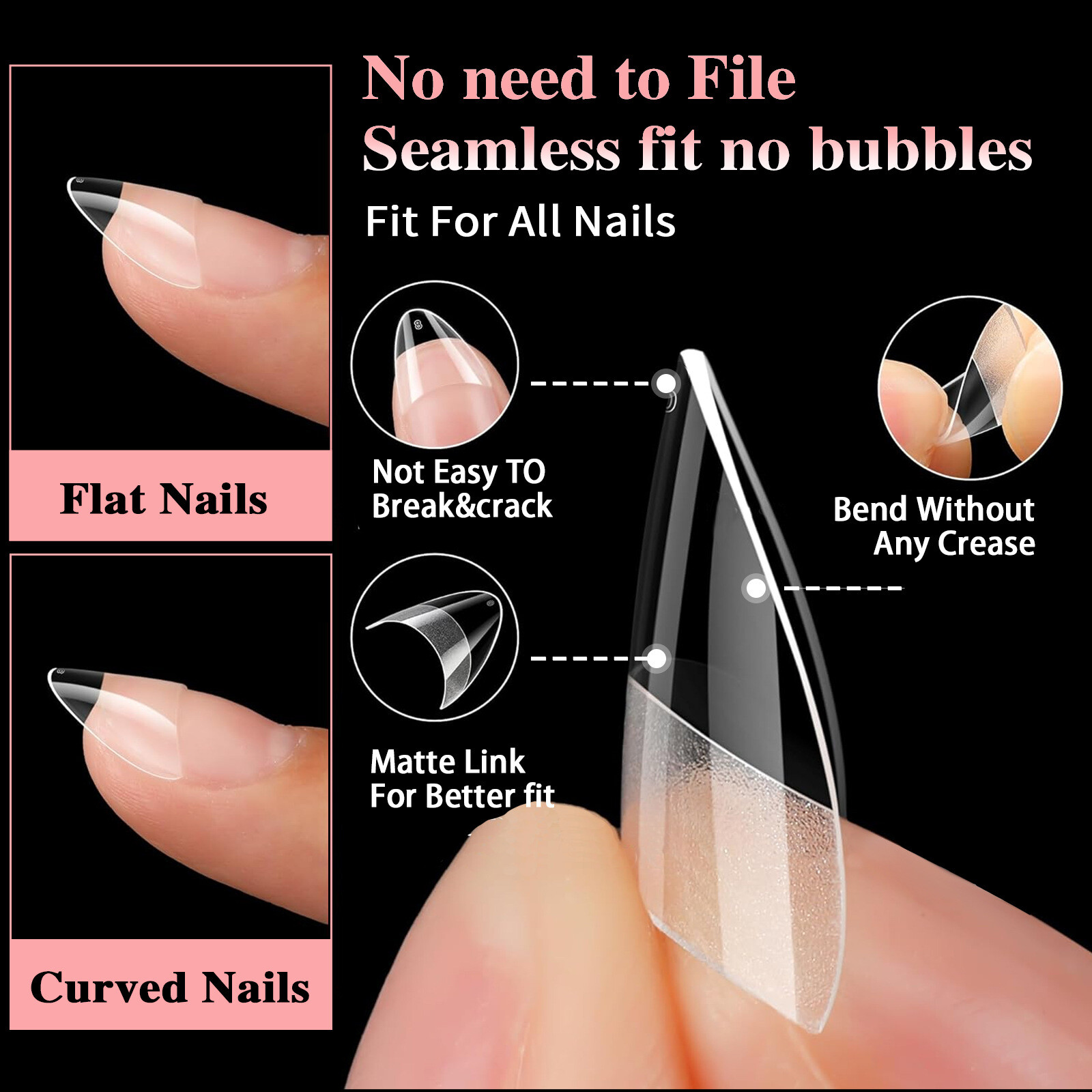 600pcs/Box False Nail Tips Short Oval/Round/Sqaure/Stiletto Finger Nails 12Sizes