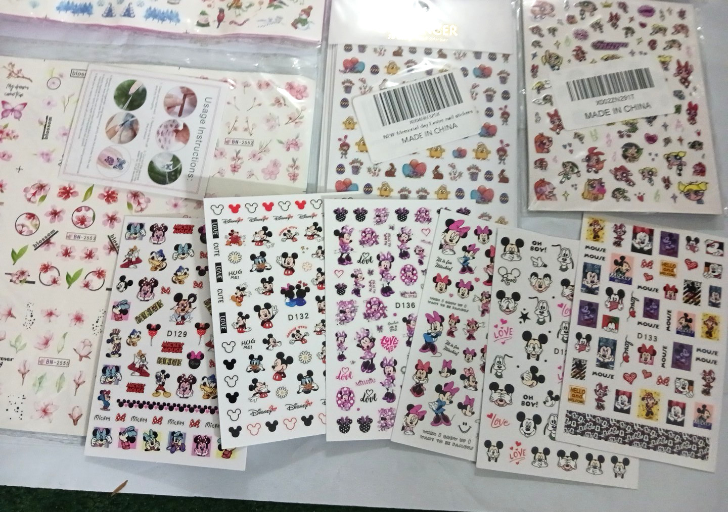 Nail Art Stickers. Large lot over 2000 decals. Mickey mouse, flowers, Christmas