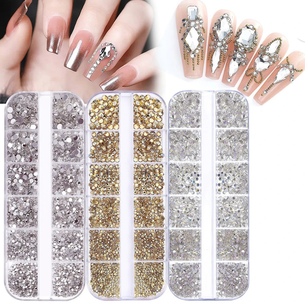 2400pcs+ Shiny Clear Crystal Gems Nail Rhinestones 1.5-4mm Mixed Round Glass
