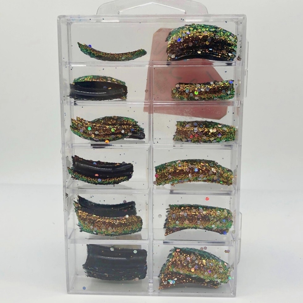 Brand New Tip Jar Fake Nail Tips – Black with Bronze Glitter (#232)