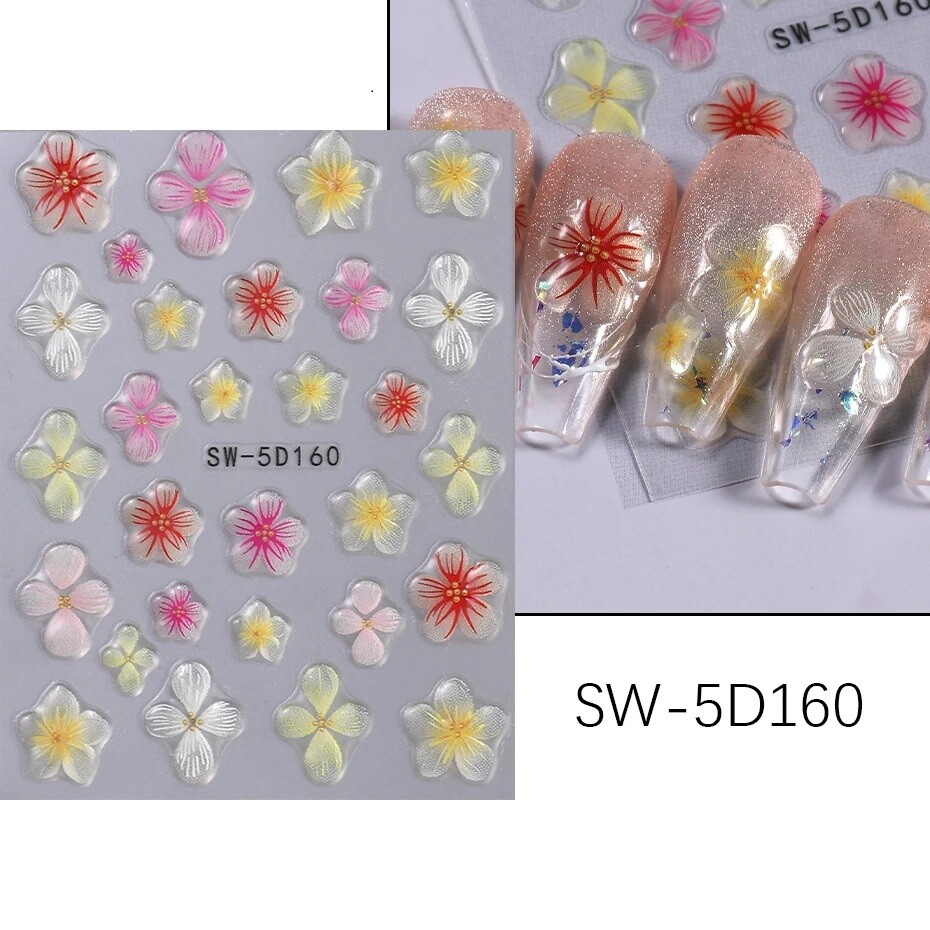 5D Embossed Hibiscus Flower Nail Art Stickers Decals DIY Art Decoration Slider
