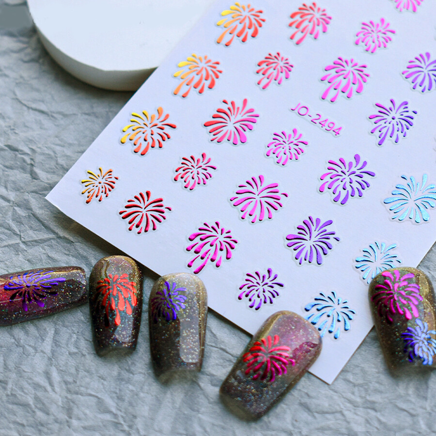 Dazzling Nail Art Stickers, Trendy Cat Eye Fireworks Decals, Glitter Flake Set