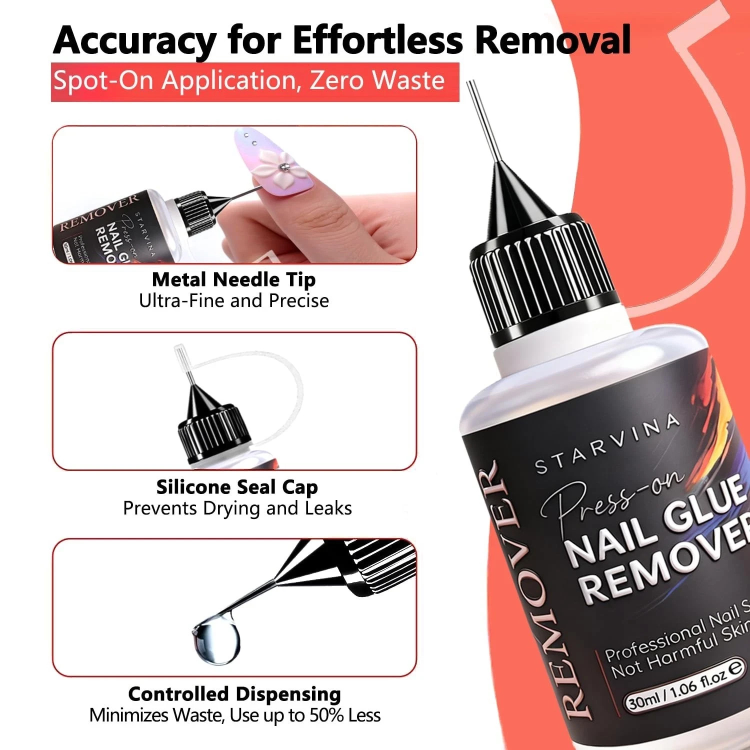 30Ml Pinpoint Nail Glue Remover for Press on Nails – Odorless Non-Acetone Easy R