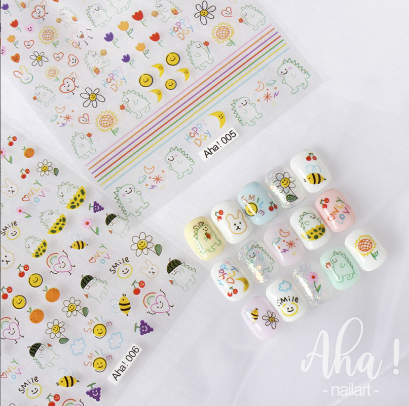 Flower dinosaur bee bear daisy Heart Smile 3D Engraved Nail Art Stickers NH20