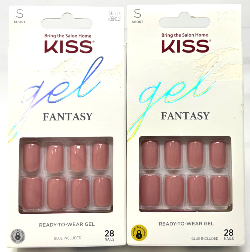(2) Kiss Gel Fantasy Nails New In Packaging 60674 KGN12 Mauve Pink Shiny