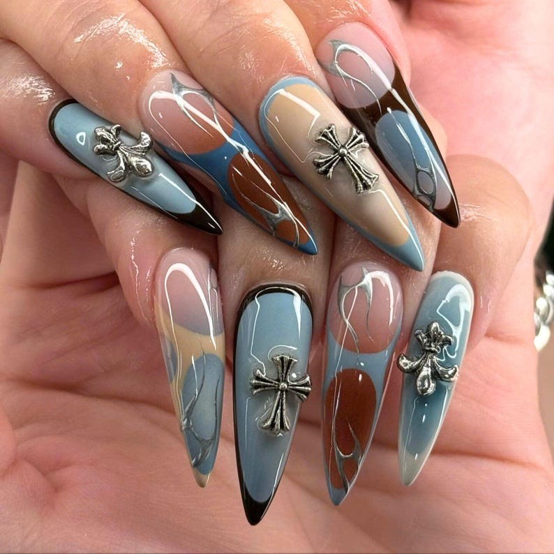 Neutral Fall Autumn Press On Nails Freestyle Long Stiletto Custom Fake Nails