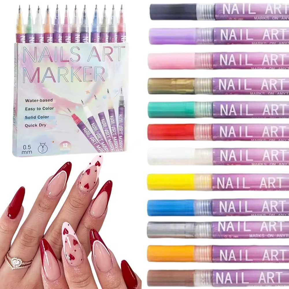 USA 12 Colors Nail Art Pens Set,Nail Art Markers Polish Pen For 3D Nail Art,DIY