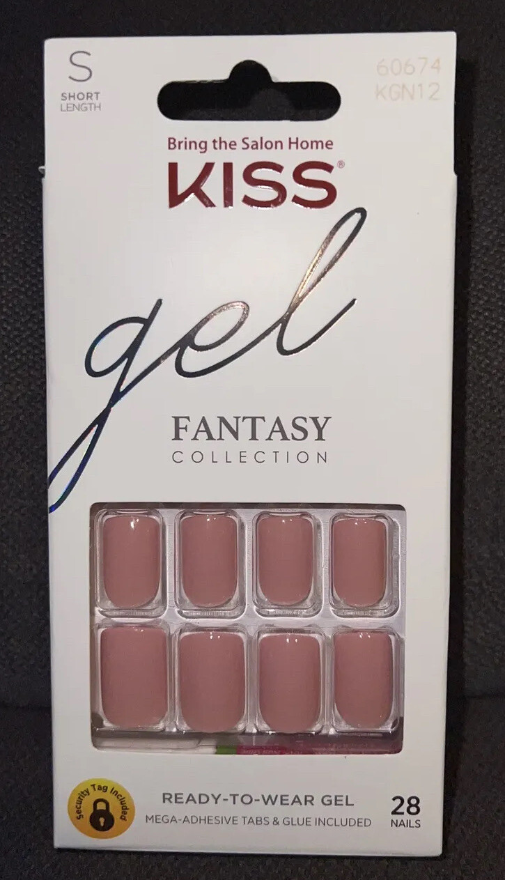 Kiss Nails Gel Look Fantasy Press Glue Manicure Short Length 28 CT Pink Smooth