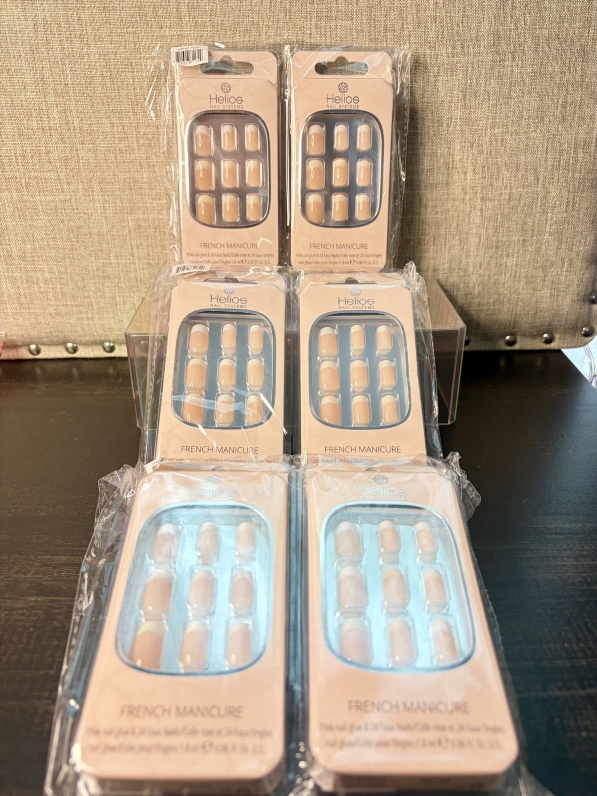 Helios French Manicure 24 Faux Press On Nails w/ Nail Glue Lot of 6