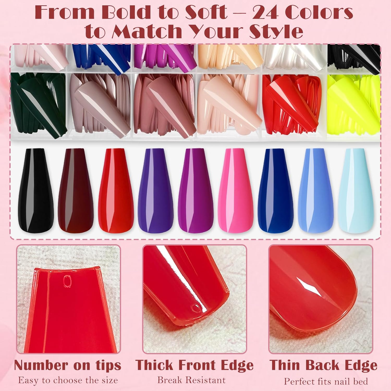 Coffin Press on Nails Long, 576Pcs Coffin Fake Nails Full Cover Long Glossy Ball