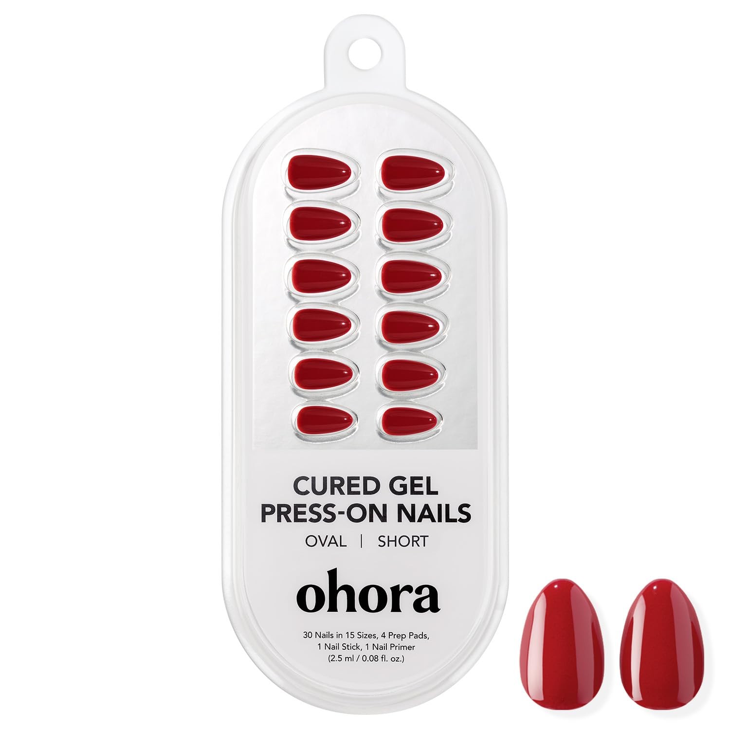 ohora Gel Press On Nails (NP Classic Red) | Short Oval, Solid, Red | 100% Rea…