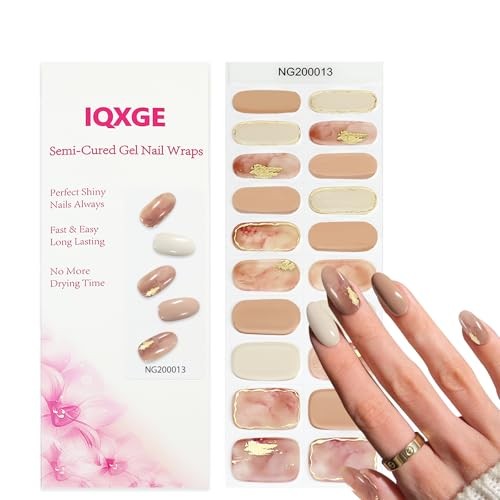Gold Semi Cured Gel Nail Strips UV/LED Light Needed 20Pcs Cream 29-gold Cream